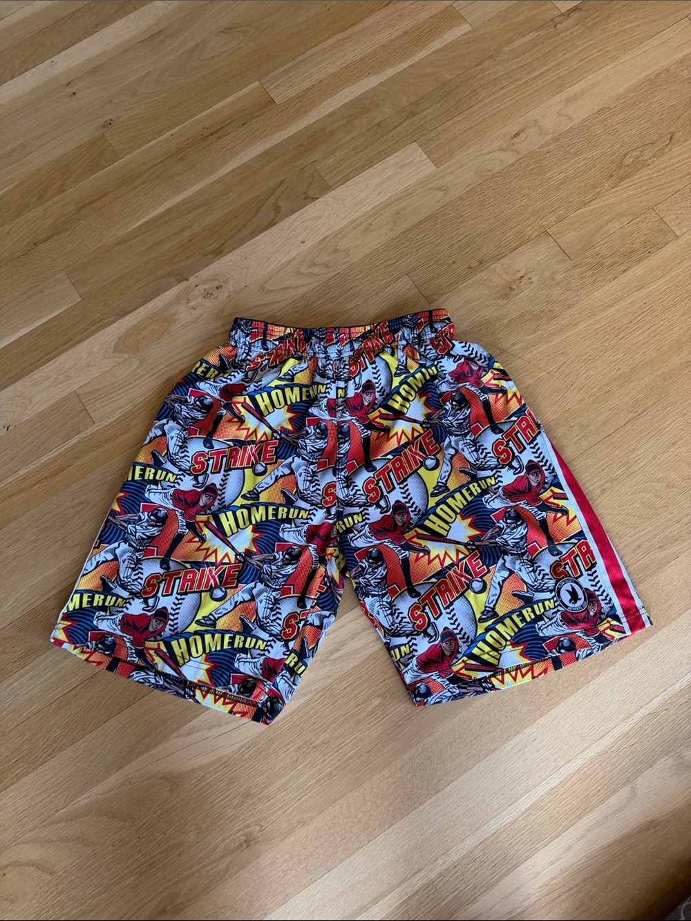 Youth Flow Society Baseball Graphic Shorts in Red, Yellow and Blue